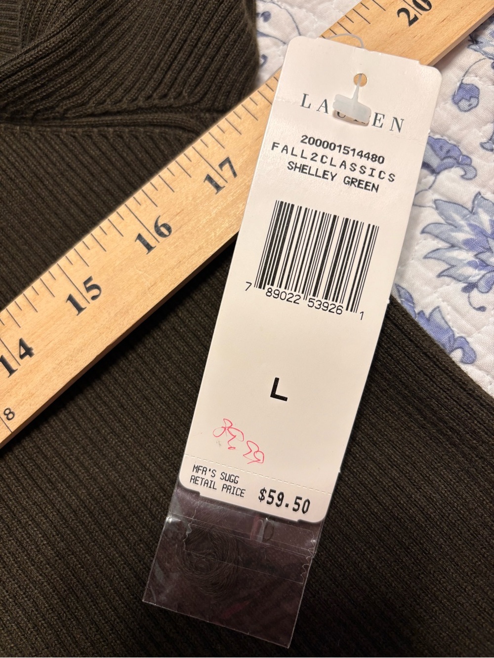 Lauren Ralph Lauren women’s L Dark Olive Green Rib Knit Turtleneck sweater NWT - Picture 4 of 6